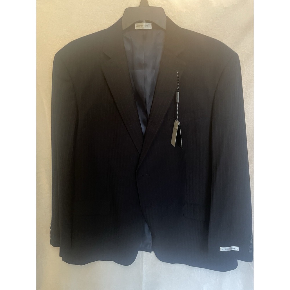 Geoffrey Beene Men's Classic Fit Suit Navy pinstripe Blazer Jacket, 48R